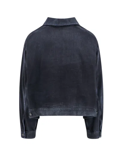 Balenciaga Denim Off Shoulder Jacket With Logoed Buttons In Blue