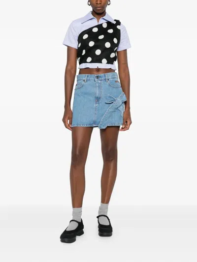 Msgm Bow-detail Denim Mini Straight Skirt In Blue
