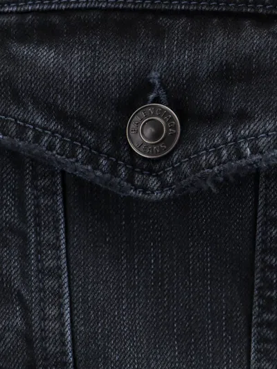 Balenciaga Denim Off Shoulder Jacket With Logoed Buttons In Blue