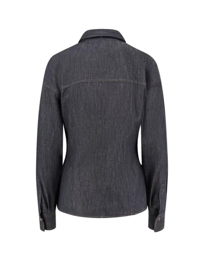 Brunello Cucinelli Long-sleeved Denim Shirt With Bow In Blue