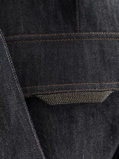 Brunello Cucinelli Long-sleeved Denim Shirt With Bow In Blue