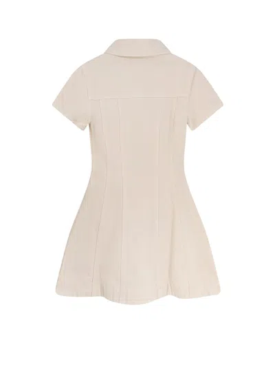 Self-portrait Fitted Cotton Mini Dress With Classic Collar In Neutral