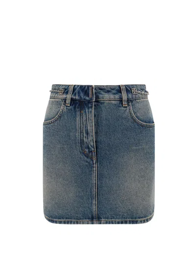 Givenchy Mini Skirt In Denim With Chain Details In Blue