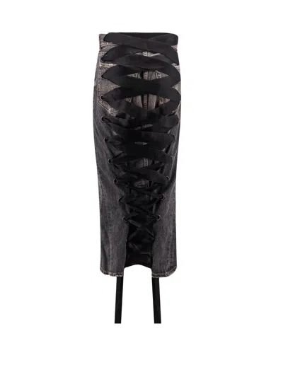 Balenciaga Denim Skirt With Laces Interwining In Gray