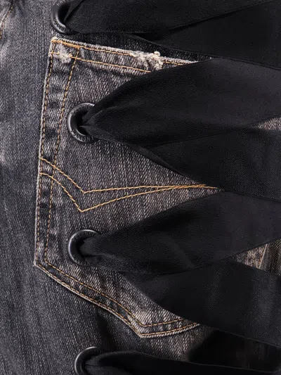 Balenciaga Denim Skirt With Laces Interwining In Gray