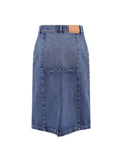 Stella Mccartney Faux Suede-trimmed Denim Midi Skirt In Blue