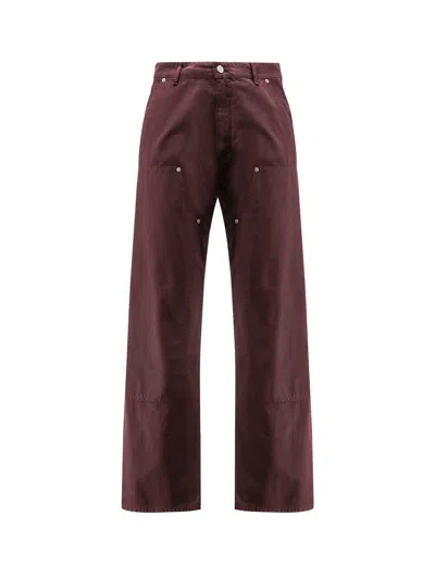 Mm6 Maison Margiela Denim Trousers Featuring Contrast Stitching In Burgundy