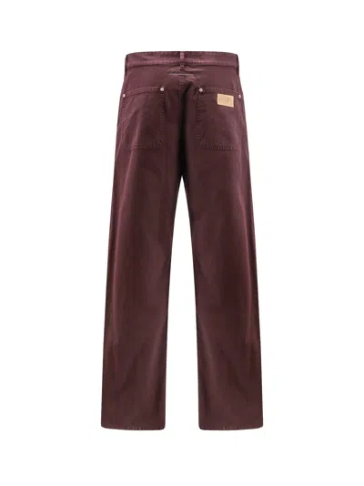 Mm6 Maison Margiela Denim Trousers Featuring Contrast Stitching In Burgundy