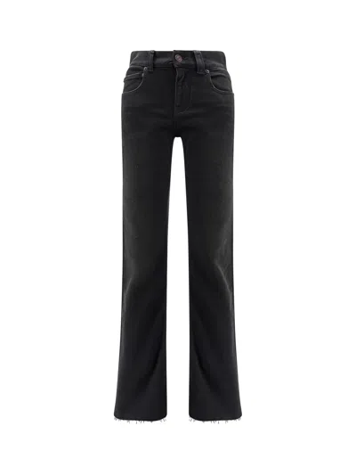 Balenciaga Women Denim Trousers With Frayed Edges In Black