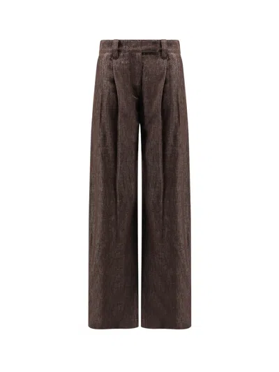 Brunello Cucinelli Women Denim Trousers With Lurex Profile In Brown
