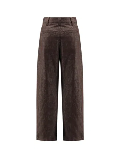 Brunello Cucinelli Women Denim Trousers With Lurex Profile In Brown