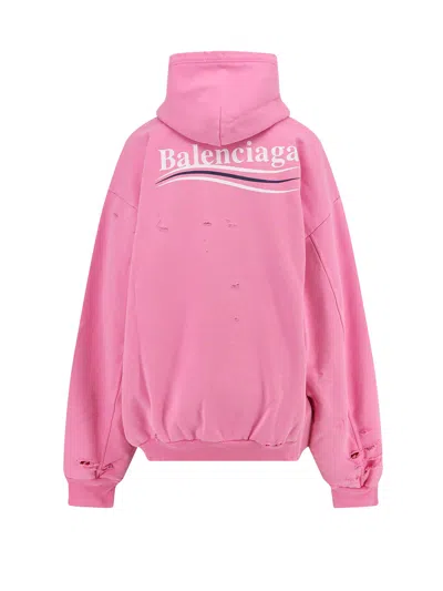 Balenciaga Hooded Knitwear With Distressed Detailing And Front Pocket In Pink