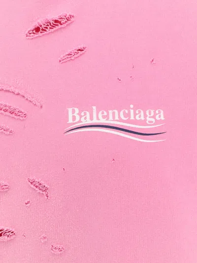 Balenciaga Hooded Knitwear With Distressed Detailing And Front Pocket In Pink