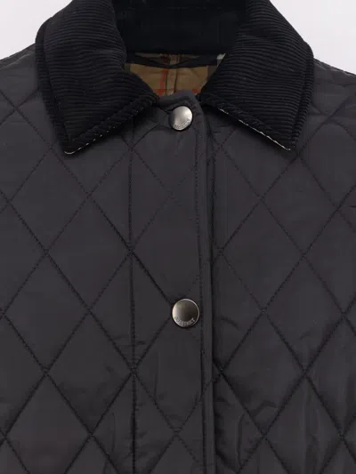 Burberry Oldham Black Quilted Jacket With Corduroy Collar In Tech Fabric Woman In Black