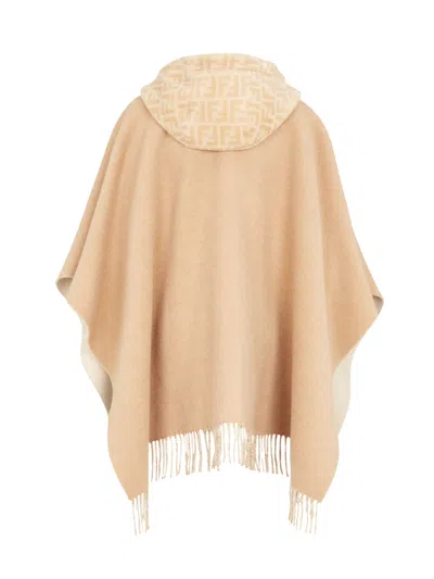 Fendi Double Cashmere And Wool Poncho In Neutral