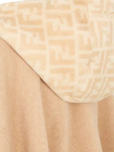 Fendi Double Cashmere And Wool Poncho In Neutral