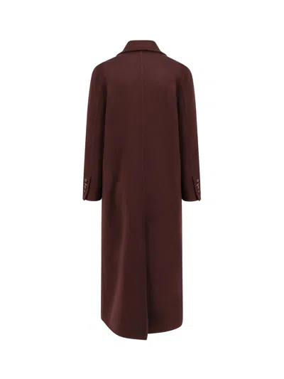 Brunello Cucinelli Bordeaux Double-breasted Coat With Peak Revers In Brown