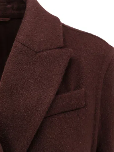 Brunello Cucinelli Bordeaux Double-breasted Coat With Peak Revers In Brown