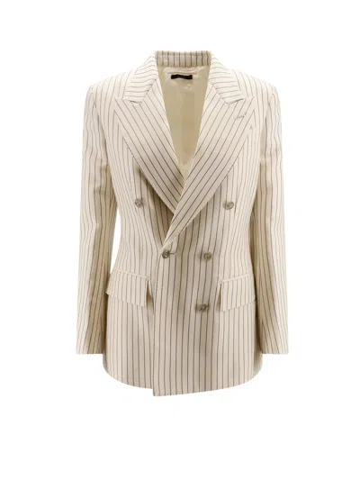 Tom Ford Double-breasted Jacket With Striped Pattern In Black