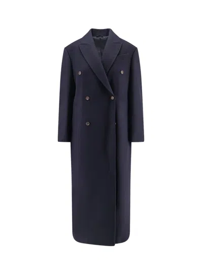 Brunello Cucinelli Double-breasted Wool Coat In Blue