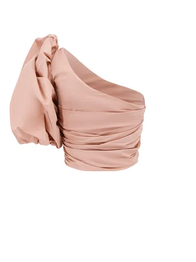 Pinko Asymmetrical One-shoulder Taffeta Top In Neutral