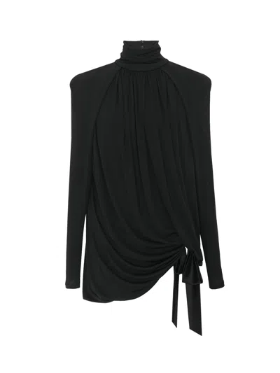 Saint Laurent Draped Viscose Dress In Black