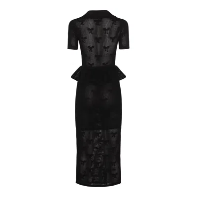 Self-portrait Midi Crochet Dress With Peplum Waist In Black