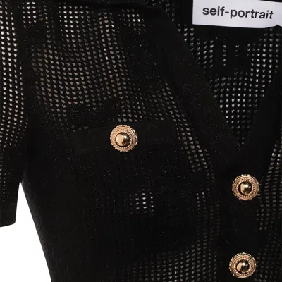 Self-portrait Midi Crochet Dress With Peplum Waist In Black