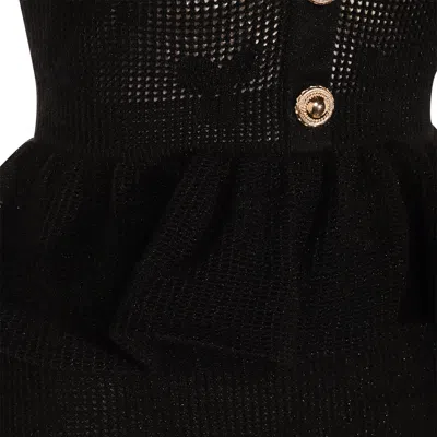 Self-portrait Midi Crochet Dress With Peplum Waist In Black