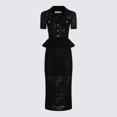 Self-portrait Midi Crochet Dress With Peplum Waist