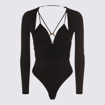 Elisabetta Franchi Plunging Neckline Jumpsuit With Ruched Strappy Back In Black