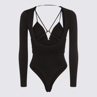 Elisabetta Franchi Plunging Neckline Jumpsuit With Ruched Strappy Back In Black
