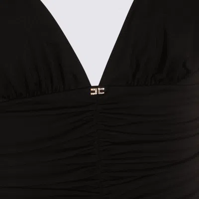 Elisabetta Franchi Plunging Neckline Jumpsuit With Ruched Strappy Back In Black