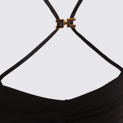 Elisabetta Franchi Plunging Neckline Jumpsuit With Ruched Strappy Back In Black