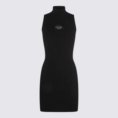 Diesel High Neck Fitted Mini Dress With Ribbed Texture In Black