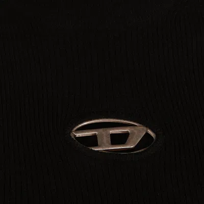 Diesel High Neck Fitted Mini Dress With Ribbed Texture In Black