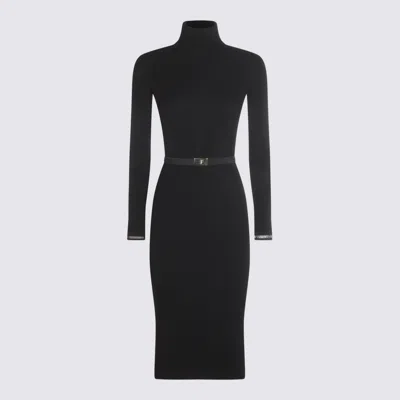 Elisabetta Franchi Black Viscose Midi Dress In Black