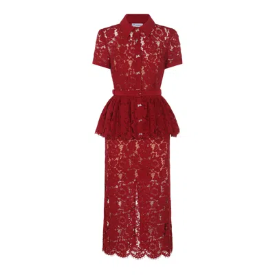Self-portrait Bordeaux Lace Peplum Midi Dress In Burgundy
