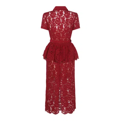 Self-portrait Bordeaux Lace Peplum Midi Dress In Burgundy