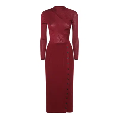 Self-portrait Burgundy Cut Out Tib Knit Midi Dress In Burgundy