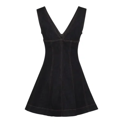 Self-portrait Dark Denim Mini Dress With Deep V-neckline In Black