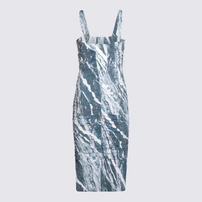Roberto Cavalli Square Neckline Midi Length Dress With Ruched Detailing In Multi