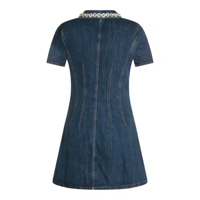 Self-portrait Denim Crystal Trim Collared Mini Dress In Blue