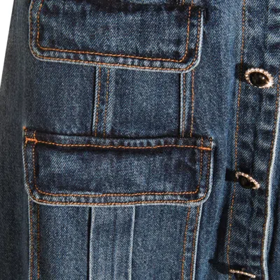 Self-portrait Denim Crystal Trim Collared Mini Dress In Blue