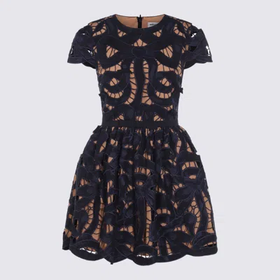 Self-portrait Blue Cotton Poplin Mini Dress With Bow Motif