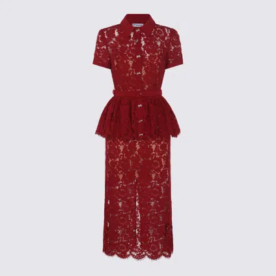 Self-portrait Bordeaux Lace Peplum Midi Dress In Burgundy