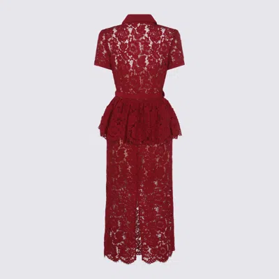 Self-portrait Bordeaux Lace Peplum Midi Dress In Burgundy