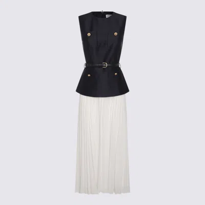 Self-portrait Navy Taffeta Midi Dress In Black