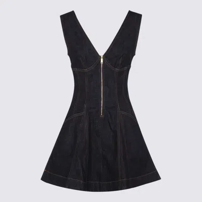 Self-portrait Dark Denim Mini Dress With Deep V-neckline In Black