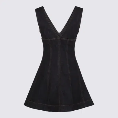 Self-portrait Dark Denim Mini Dress With Deep V-neckline In Black